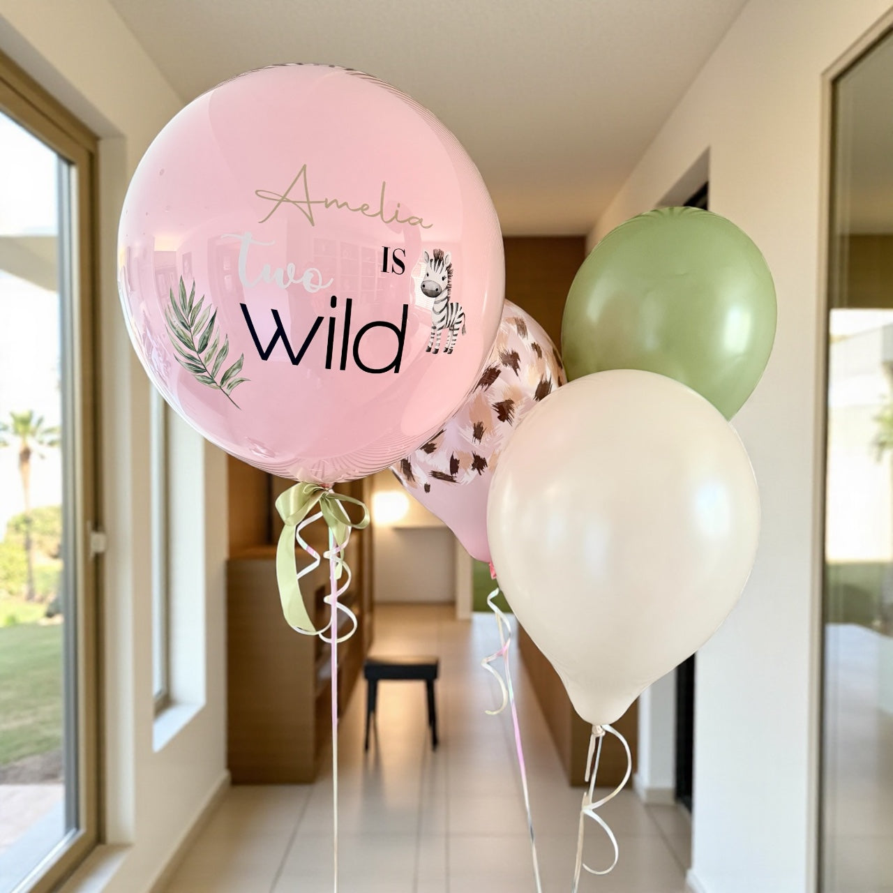 TWO WILD NUMBER STACK WITH MATCHING DECO BUBBLE & HELIUM BALLOONS