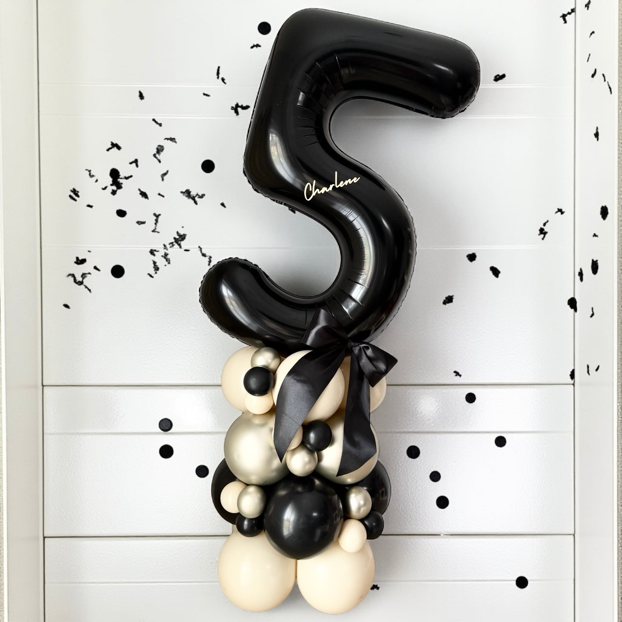 4 TIER PERSONALISED BALLOON STACK WITH SILK BOW