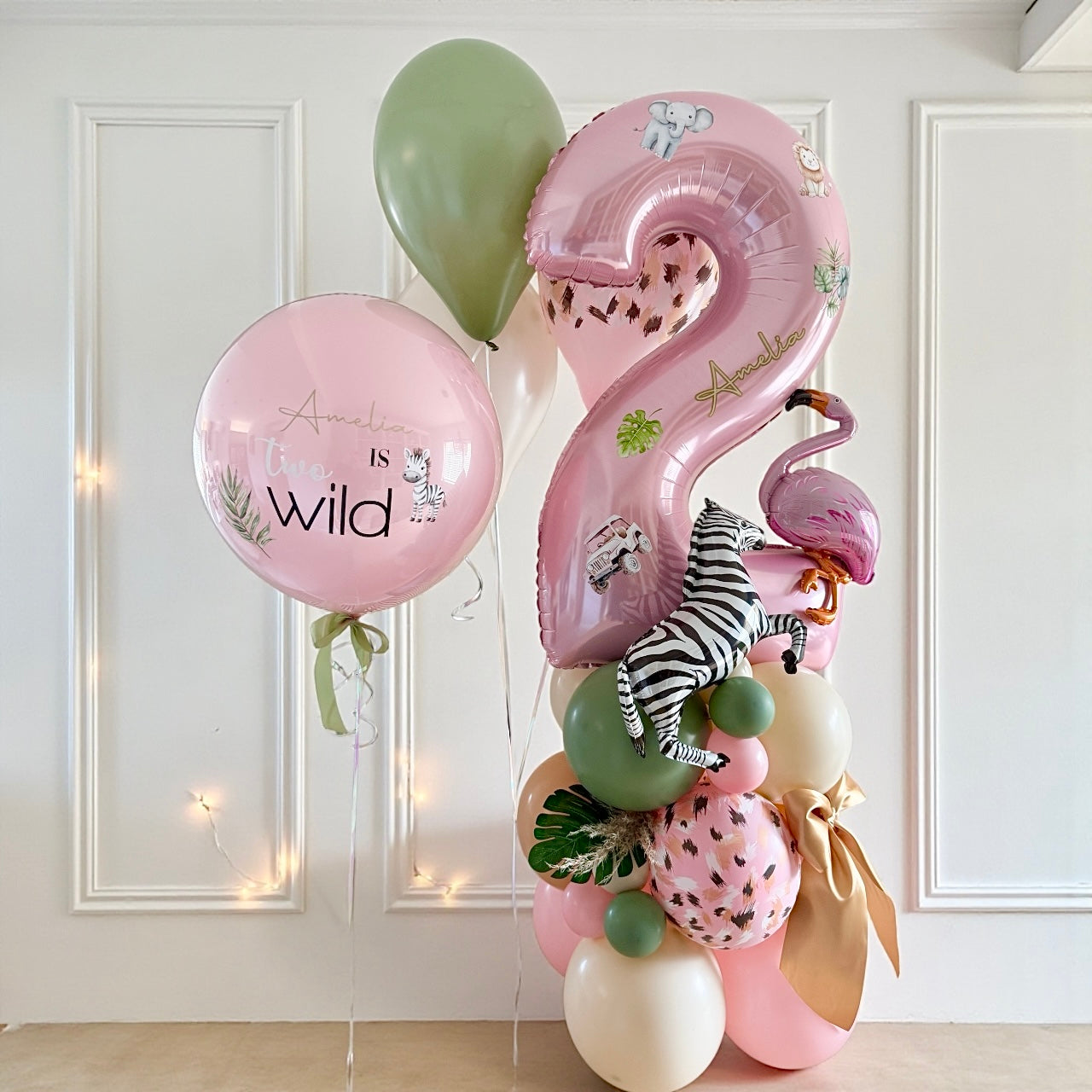 TWO WILD NUMBER STACK WITH MATCHING DECO BUBBLE & HELIUM BALLOONS
