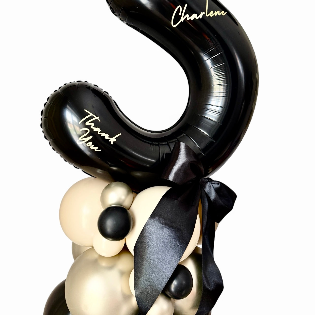4 TIER PERSONALISED BALLOON STACK WITH SILK BOW
