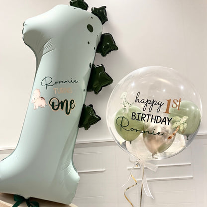 PERSONALISED DINOSAUR HELIUM NUMBER & ORBZ (AGES 1-3)